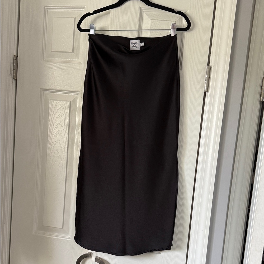 Midi Satin Black Skirt with Slits